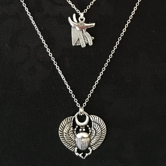 "Book of the Dead" Handmade Dainty 2-Layer Egyptian Necklace, Anubis, Scarab - Picture 7 of 15